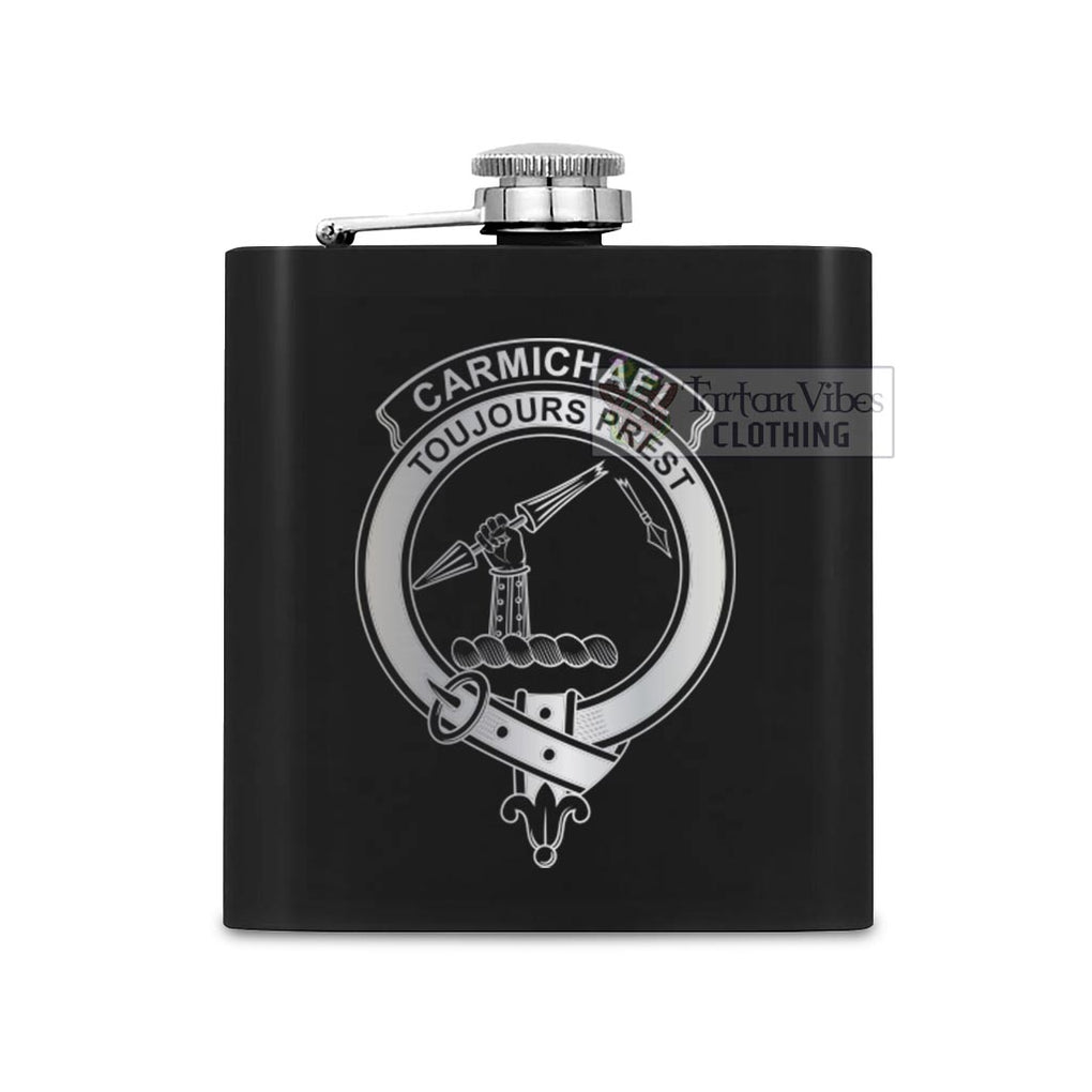 Tartan Vibes Clothing Carmichael Crest Hip Flask Set 7oz Black Stainless Steel with A Gift Box