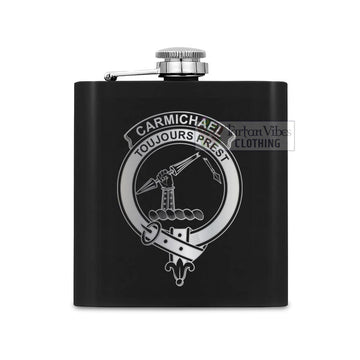 Tartan Vibes Clothing Carmichael Crest Hip Flask Set 7oz Black Stainless Steel with A Gift Box