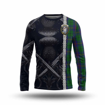 Tartan Vibes Clothing Carmichael Tartan Long Sleeve T-Shirt with Family Crest Cross Sword Thistle Celtic Vibes