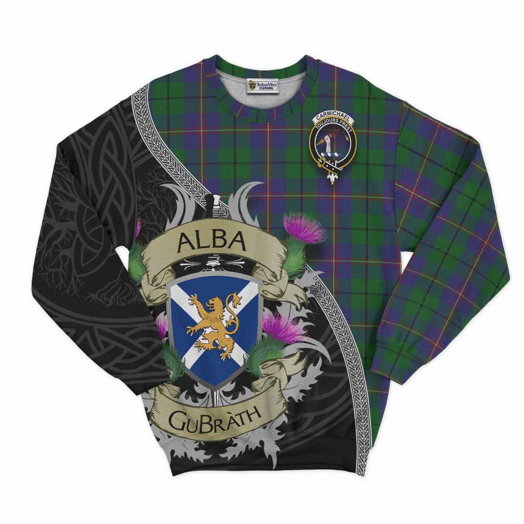 Tartan Vibes Clothing Carmichael Tartan Family Crest Sweatshirt Lion Rampant Royal Thistle Shield Celtic Inspired