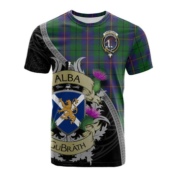Carmichael Tartan Family Crest Cotton T-shirt Lion Rampant Royal Thistle Shield Celtic Inspired