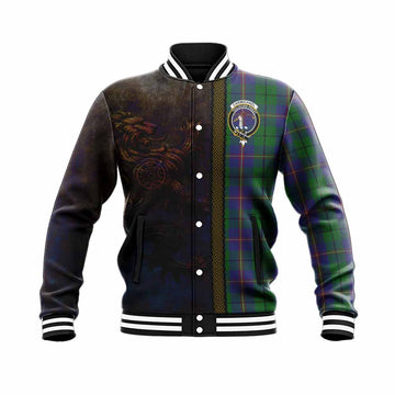 Tartan Vibes Clothing Carmichael Tartan Family Crest Baseball Jacket Alba Gu Brath Be Brave Lion Ancient Style