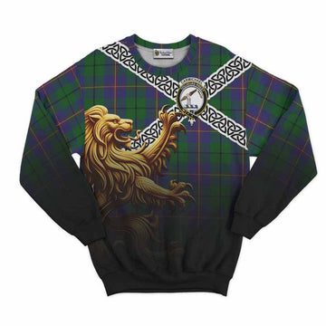 Tartan Vibes Clothing Carmichael Crest Tartan Sweatshirt with Golden Lion Emblem Celtic Style