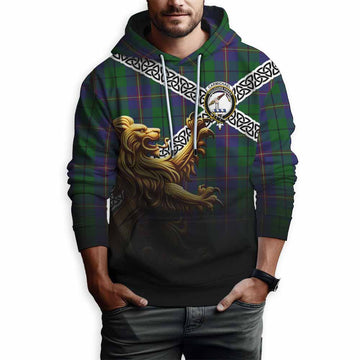 Tartan Vibes Clothing Carmichael Crest Tartan Hoodie with Golden Lion Emblem Celtic Style