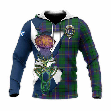 Tartan Vibes Clothing Carmichael Tartan Family Crest Knitted Hoodie Scottish Thistle Celtic Inspired