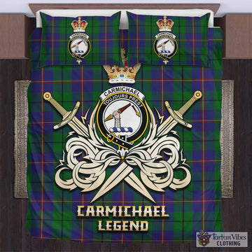 Tartan Vibes Clothing Carmichael Tartan Bedding Set with Clan Crest and the Golden Sword of Courageous Legacy