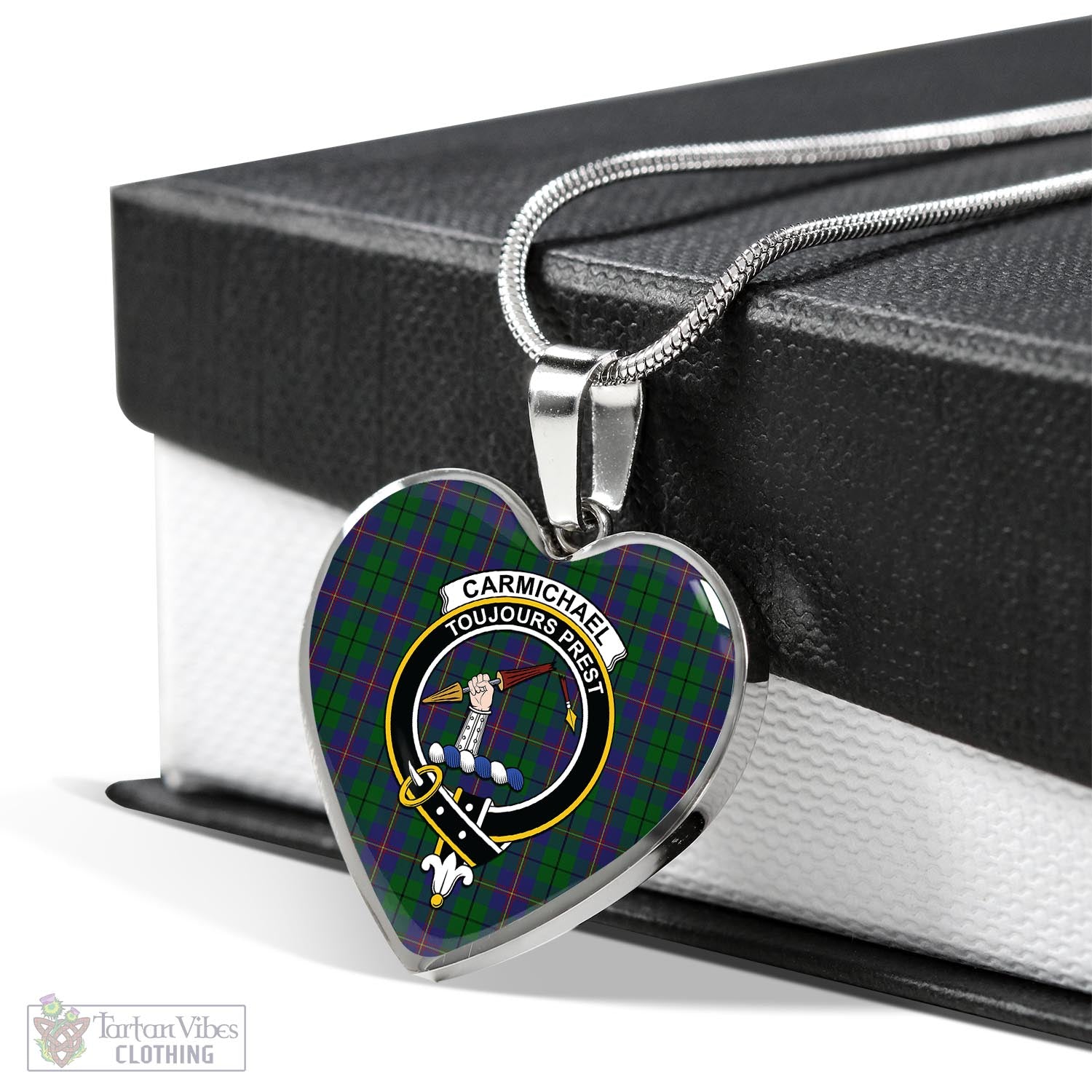 Tartan Vibes Clothing Carmichael Tartan Heart Necklace with Family Crest