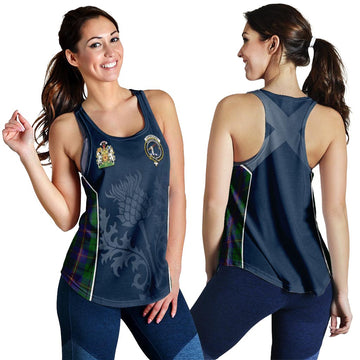 Carmichael Tartan Women's Racerback Tanks with Family Crest and Scottish Thistle Vibes Sport Style