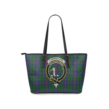 Carmichael Tartan Leather Tote Bag with Family Crest