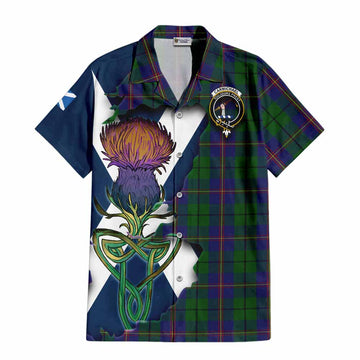 Tartan Vibes Clothing Carmichael Tartan Family Crest Short Sleeve Button Shirt Scottish Thistle Celtic Inspired