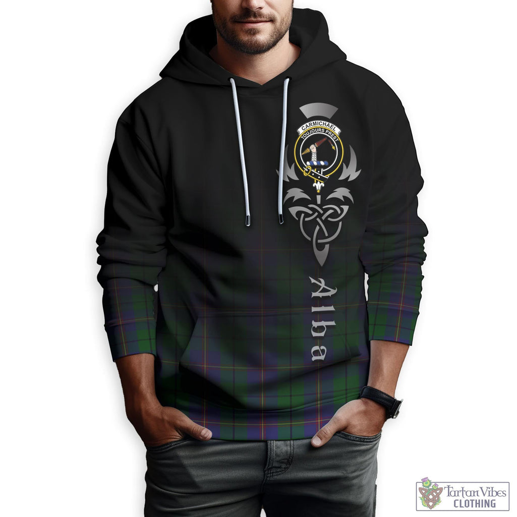 Tartan Vibes Clothing Carmichael Tartan Hoodie Featuring Alba Gu Brath Family Crest Celtic Inspired
