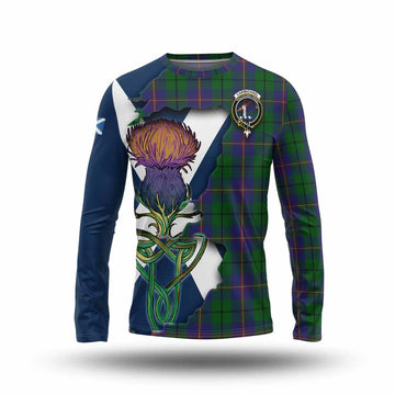 Tartan Vibes Clothing Carmichael Tartan Family Crest Long Sleeve T-Shirt Scottish Thistle Celtic Inspired
