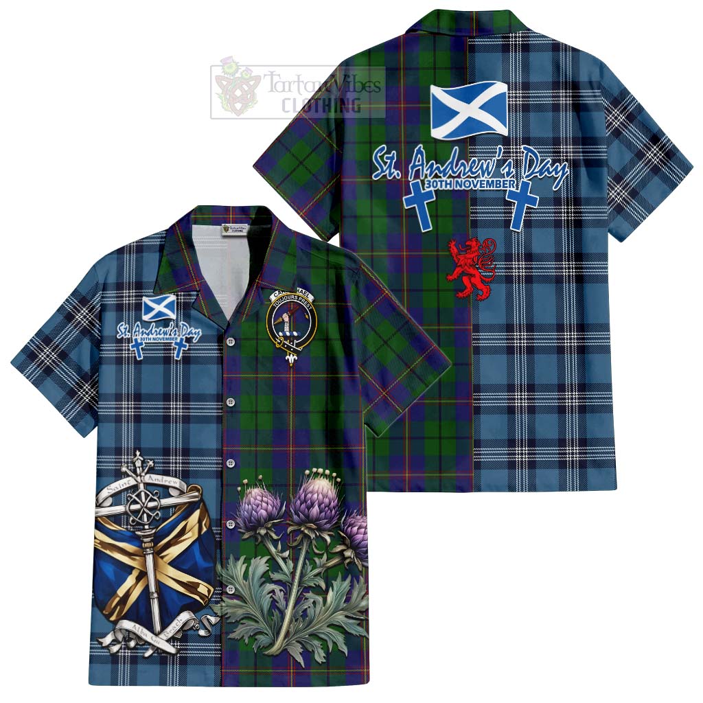 Tartan Vibes Clothing Carmichael Tartan Short Sleeve Button Shirt Happy St. Andrew's Day Half Tartan Style