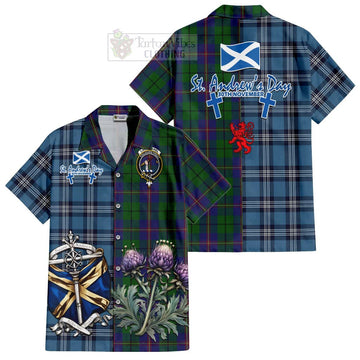 Tartan Vibes Clothing Carmichael Tartan Short Sleeve Button Shirt Happy St. Andrew's Day Half Tartan Style