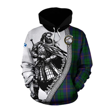Tartan Vibes Clothing Carmichael Tartan Clan Crest Cotton Hoodie with Highlander Warrior Celtic Style