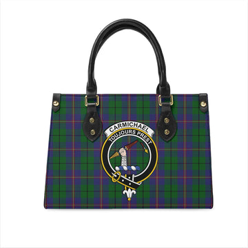Carmichael Tartan Leather Bag with Family Crest