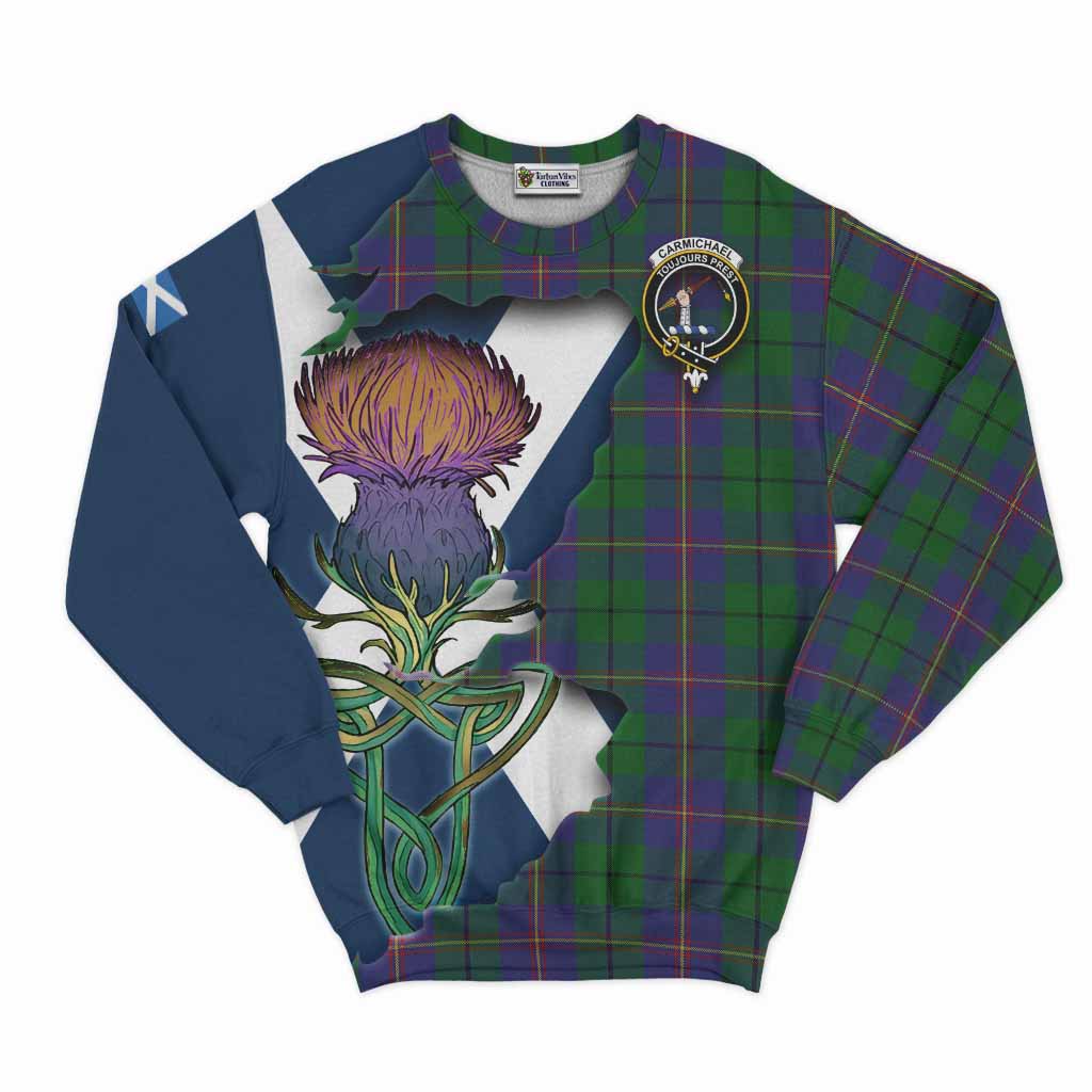 Tartan Vibes Clothing Carmichael Tartan Family Crest Sweatshirt Scottish Thistle Celtic Inspired