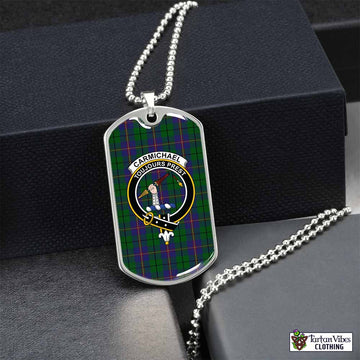 Tartan Vibes Clothing Carmichael Tartan Dog Tag Necklace with Family Crest