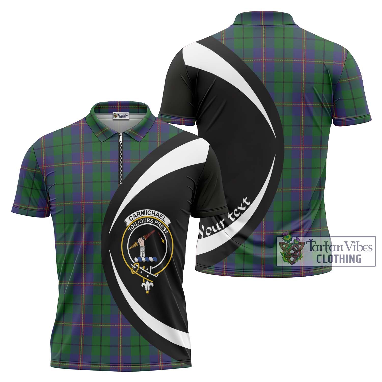 Tartan Vibes Clothing Carmichael Tartan Zipper Polo Shirt with Family Crest Circle Style