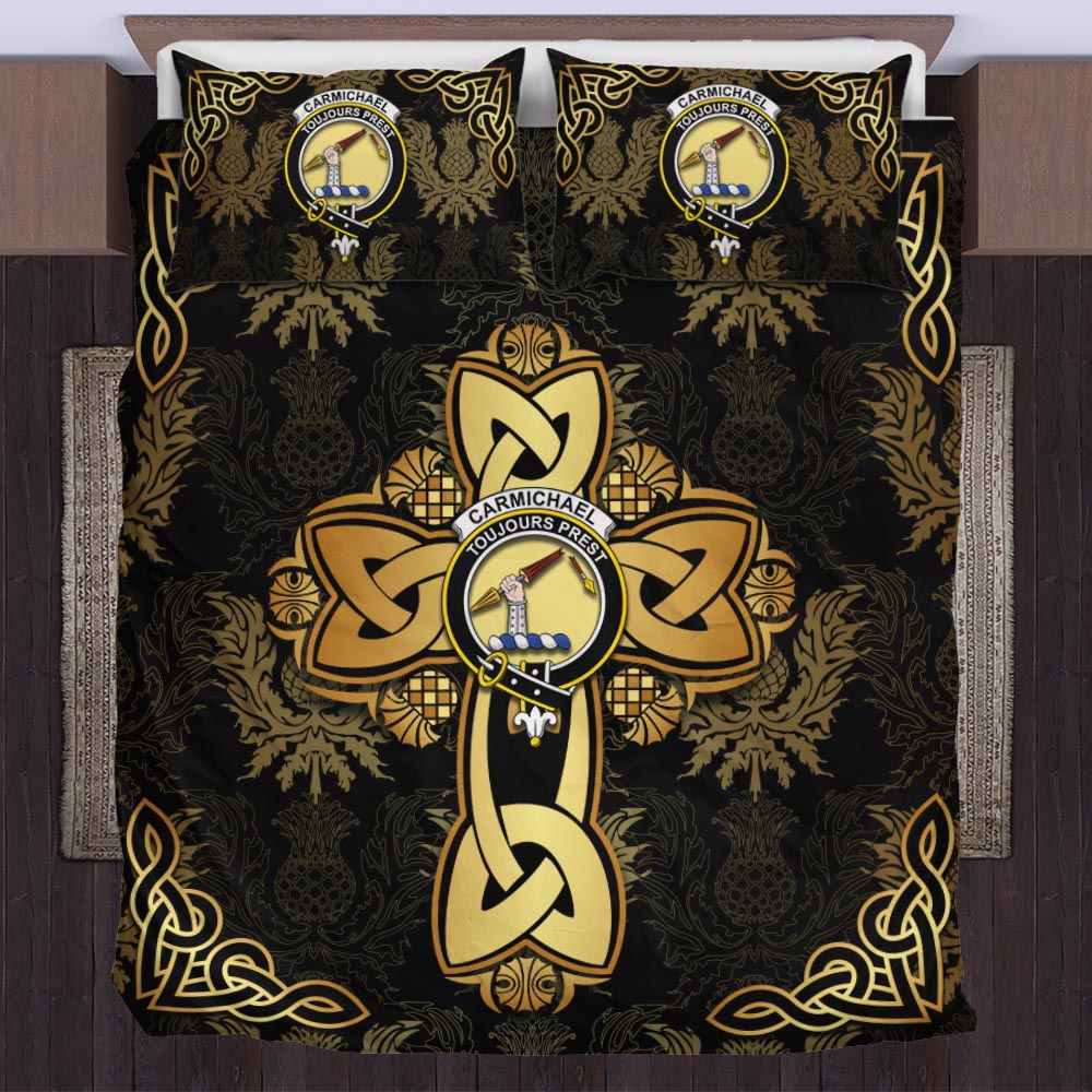 Carmichael Clan Bedding Sets Gold Thistle Celtic Style US Bedding Set - Tartanvibesclothing