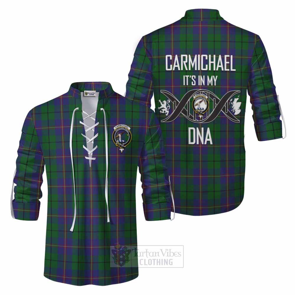 Tartan Vibes Clothing Carmichael Tartan Ghillie Kilt Shirt with Family Crest DNA In Me Style