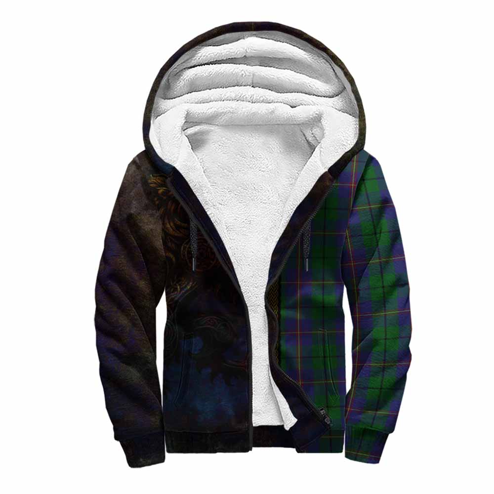 Tartan Vibes Clothing Carmichael Tartan Family Crest Sherpa Hoodie Alba Gu Brath Be Brave Lion Ancient Style