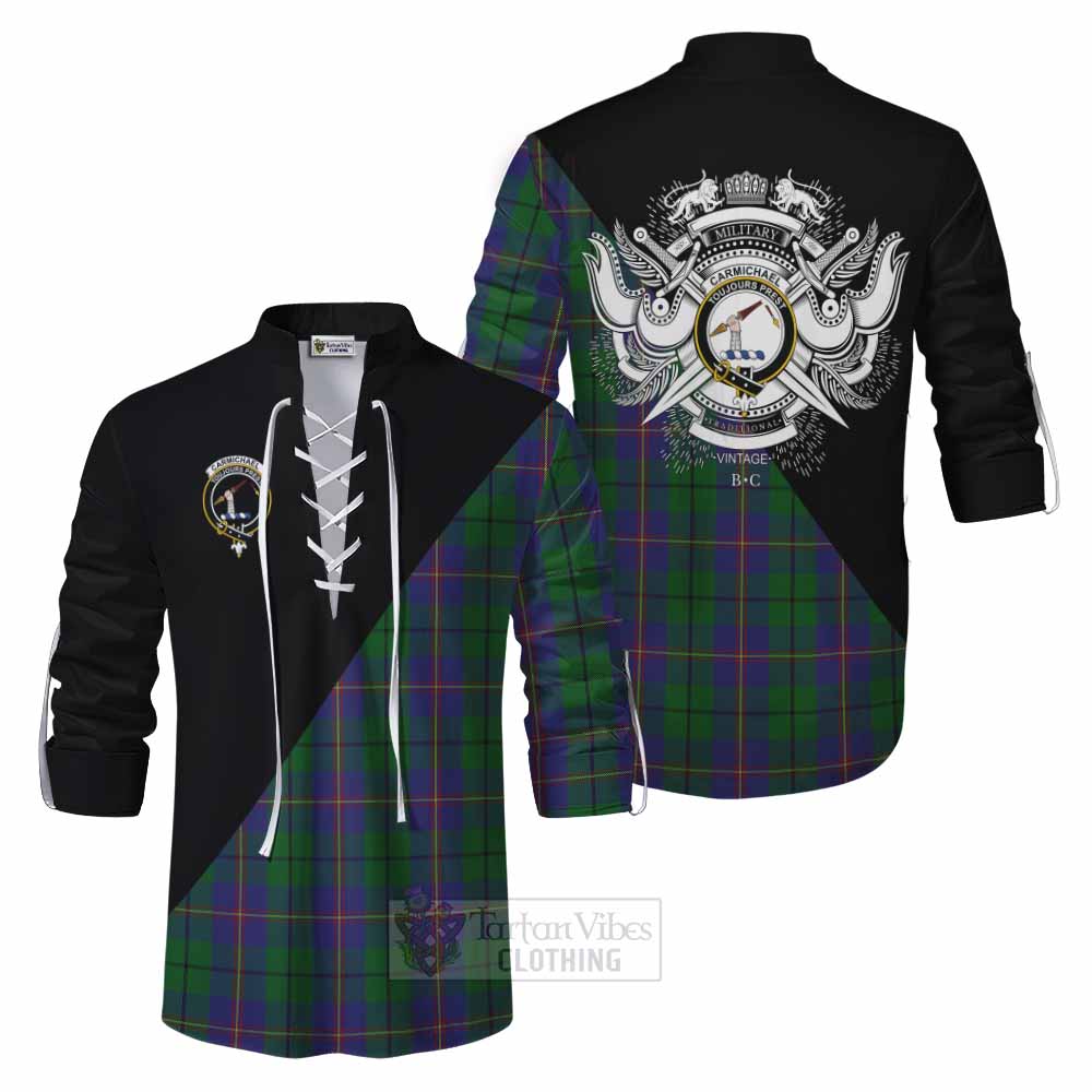 Tartan Vibes Clothing Carmichael Tartan Ghillie Kilt Shirt with Family Crest and Military Logo Style