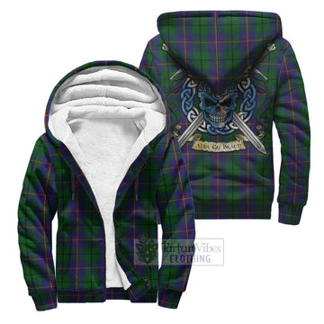 Tartan Vibes Clothing Carmichael Tartan Sherpa Hoodie with Family Crest Celtic Skull Style