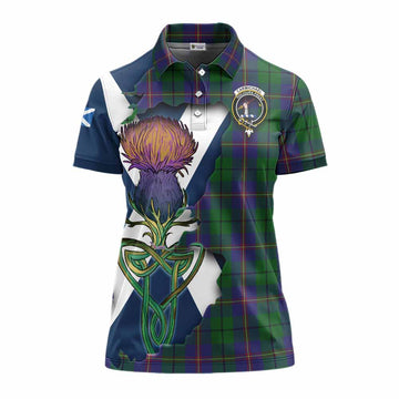 Tartan Vibes Clothing Carmichael Tartan Family Crest Women's Polo Shirt Scottish Thistle Celtic Inspired