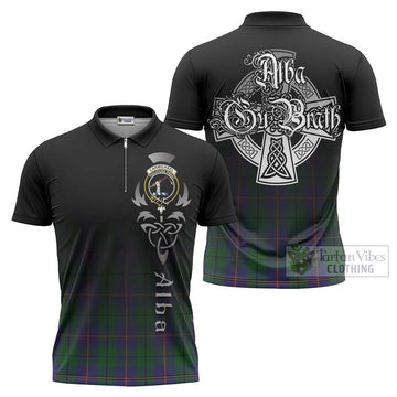 Tartan Vibes Clothing Carmichael Tartan Zipper Polo Shirt Featuring Alba Gu Brath Family Crest Celtic Inspired