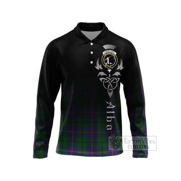 Tartan Vibes Clothing Carmichael Tartan Long Sleeve Polo Shirt Featuring Alba Gu Brath Family Crest Celtic Inspired
