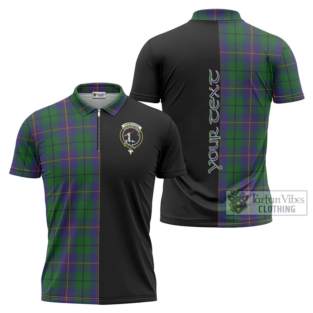 Carmichael Tartan Zipper Polo Shirt with Family Crest and Half Of Me Style Unisex - Tartanvibesclothing Shop