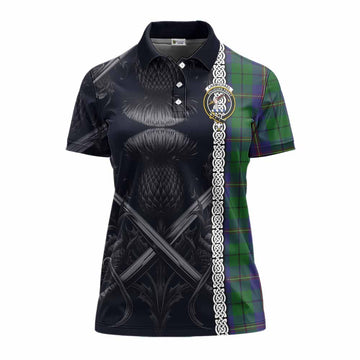 Tartan Vibes Clothing Carmichael Tartan Women's Polo Shirt with Family Crest Cross Sword Thistle Celtic Vibes