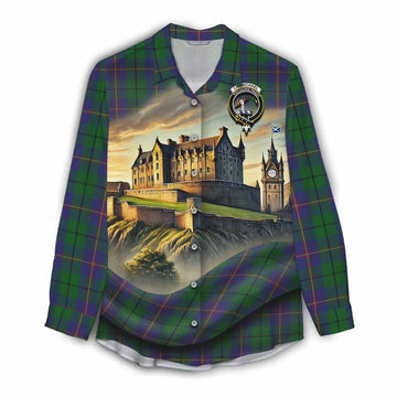 Tartan Vibes Clothing Carmichael Tartan Family Crest Women's Casual Shirt with Scottish Ancient Castle Style