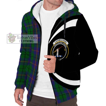 Carmichael Tartan Sherpa Hoodie with Family Crest Circle Style Unisex S - Tartan Vibes Clothing