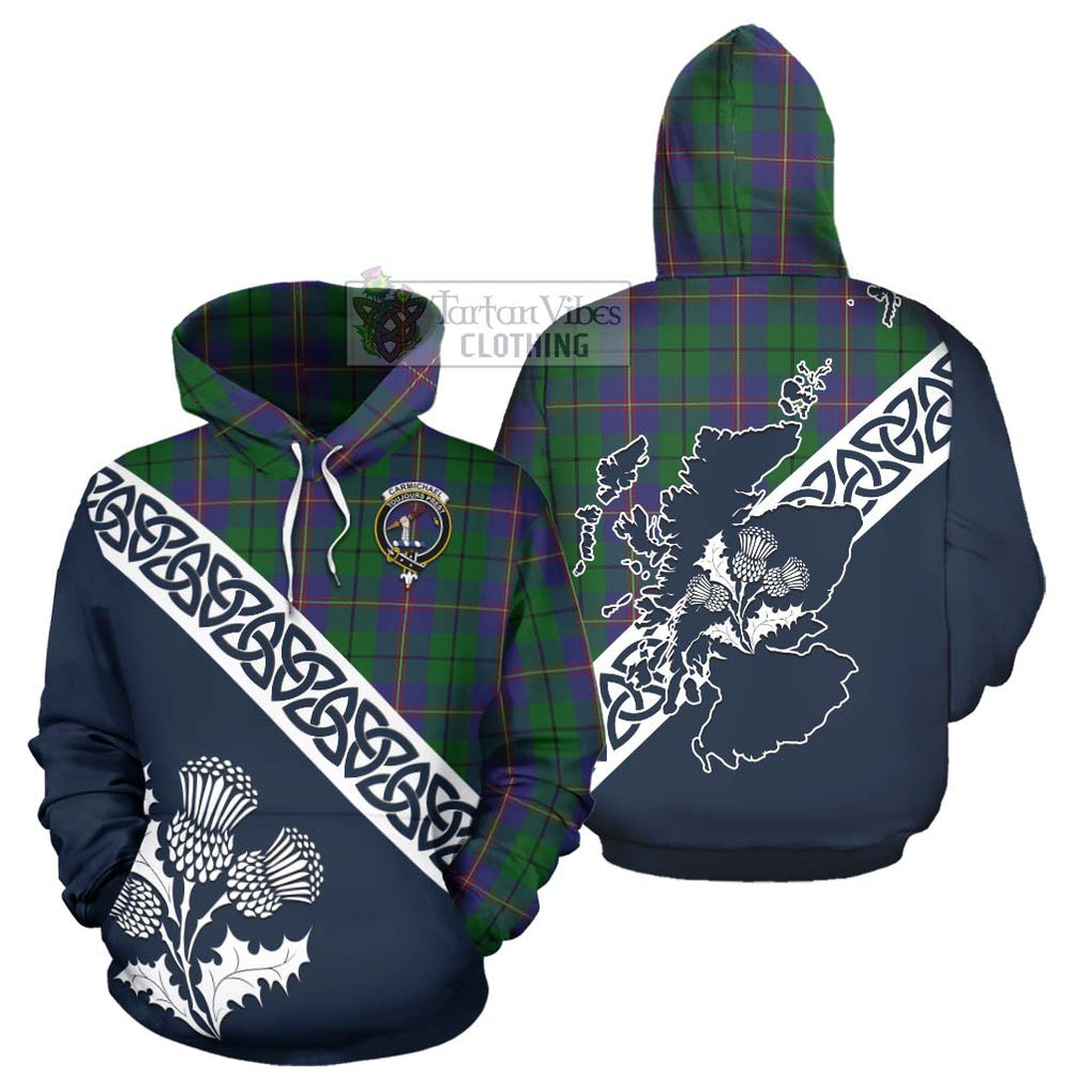 Tartan Vibes Clothing Carmichael Tartan Hoodie Featuring Thistle and Scotland Map