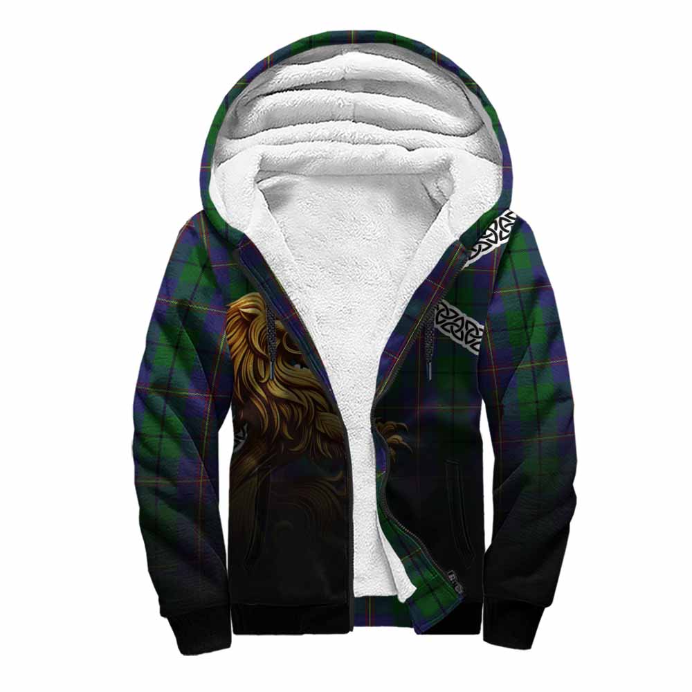 Tartan Vibes Clothing Carmichael Crest Tartan Sherpa Hoodie with Golden Lion Emblem Celtic Style