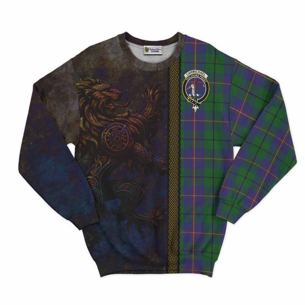 Tartan Vibes Clothing Carmichael Tartan Family Crest Sweatshirt Alba Gu Brath Be Brave Lion Ancient Style