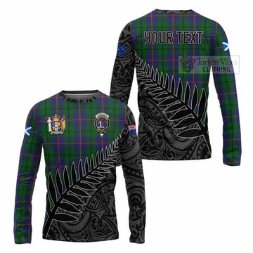 Tartan Vibes Clothing Carmichael Crest Tartan Long Sleeve T-Shirt with New Zealand Silver Fern Half Style