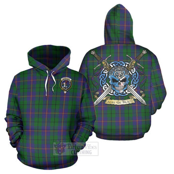 Tartan Vibes Clothing Carmichael Tartan Hoodie with Family Crest Celtic Skull Style