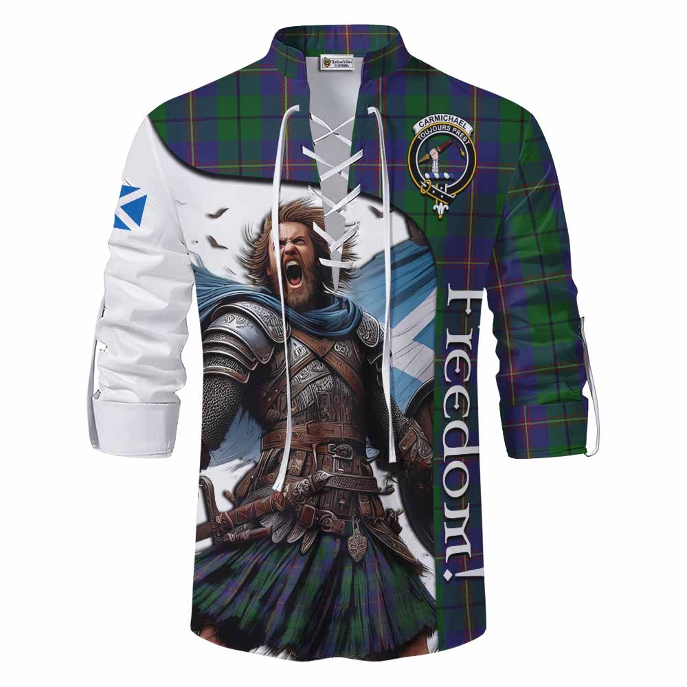 Tartan Vibes Clothing Carmichael Crest Tartan Ghillie Kilt Shirt Inspired by the Freedom of Scottish Warrior