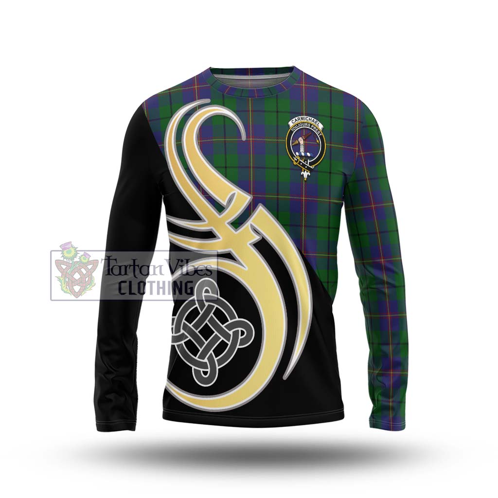 Carmichael Tartan Long Sleeve T-Shirt with Family Crest and Celtic Symbol Style Unisex - Tartan Vibes Clothing
