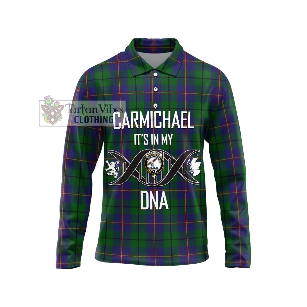 Carmichael Tartan Long Sleeve Polo Shirt with Family Crest DNA In Me Style Unisex - Tartanvibesclothing Shop