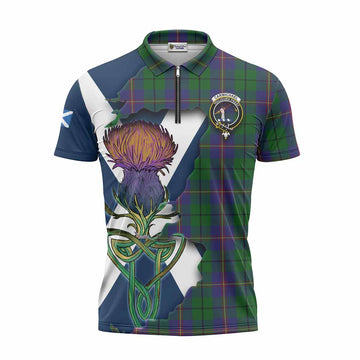 Tartan Vibes Clothing Carmichael Tartan Family Crest Zipper Polo Shirt Scottish Thistle Celtic Inspired