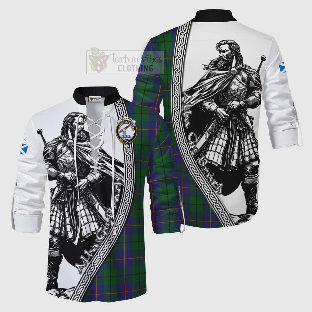 Tartan Vibes Clothing Carmichael Tartan Clan Crest Ghillie Kilt Shirt with Highlander Warrior Celtic Style