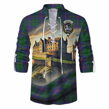 Tartan Vibes Clothing Carmichael Tartan Family Crest Ghillie Kilt Shirt with Scottish Ancient Castle Style