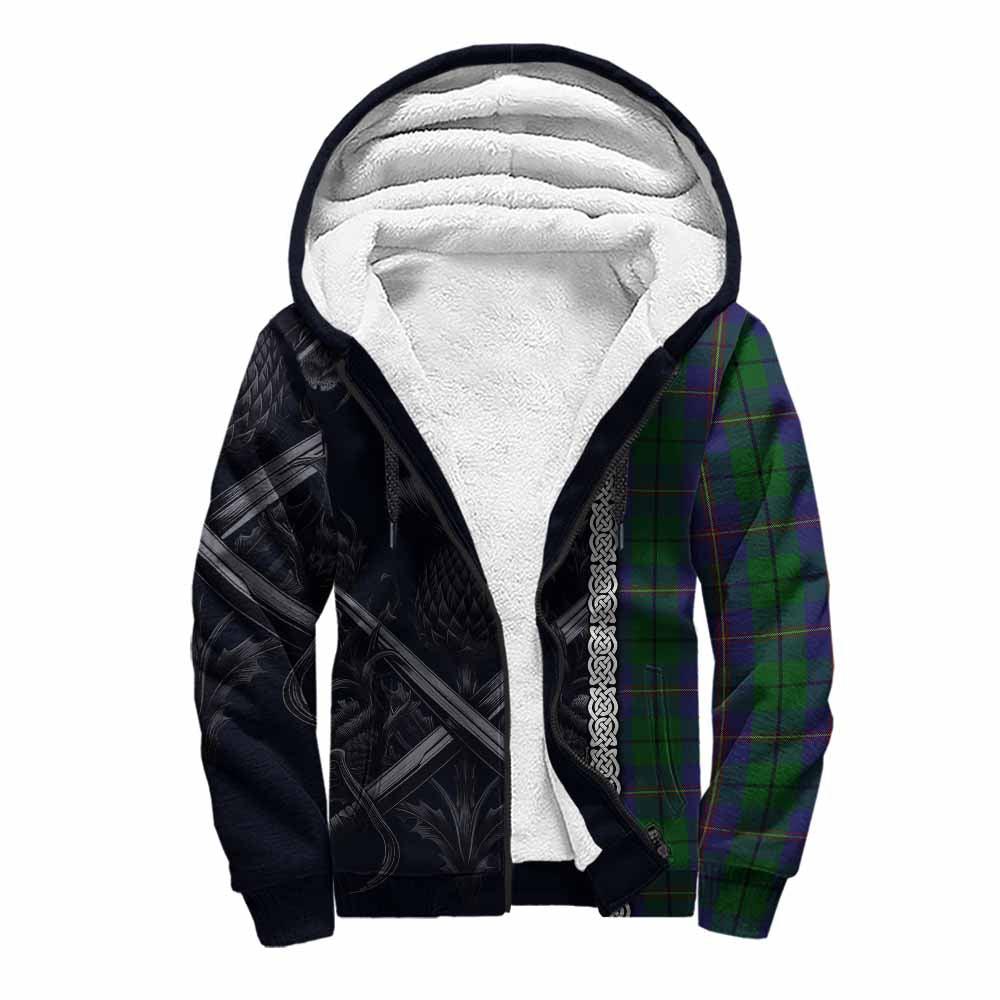 Tartan Vibes Clothing Carmichael Tartan Sherpa Hoodie with Family Crest Cross Sword Thistle Celtic Vibes
