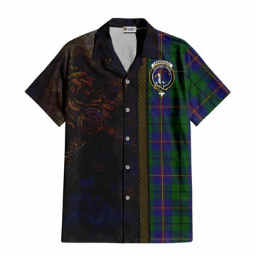 Tartan Vibes Clothing Carmichael Tartan Family Crest Short Sleeve Button Shirt Alba Gu Brath Be Brave Lion Ancient Style
