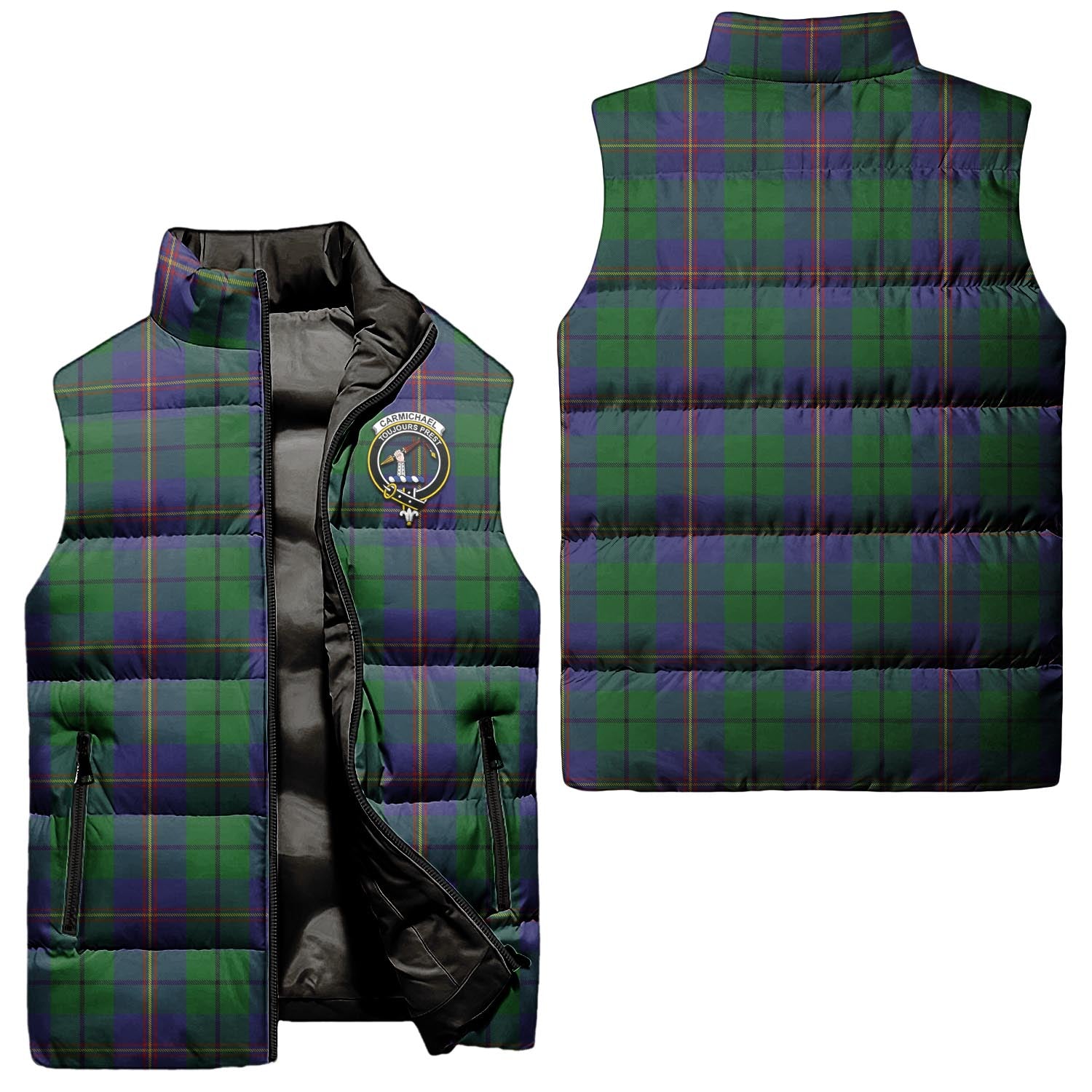 Carmichael Tartan Sleeveless Puffer Jacket with Family Crest Unisex - Tartanvibesclothing