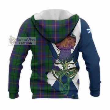 Tartan Vibes Clothing Carmichael Tartan Family Crest Knitted Hoodie Scottish Thistle Celtic Inspired